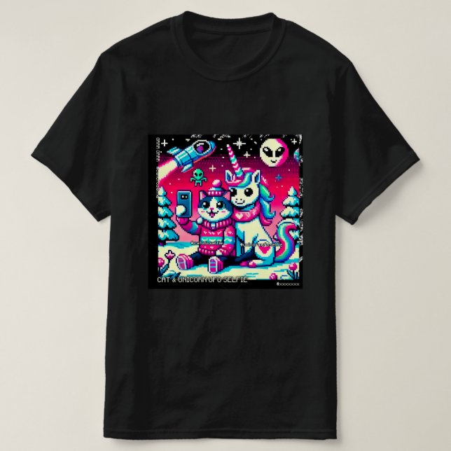 Cat & Unicorn UFO Selfie: Big Meeting #7 T-Shirt (Design vorne)