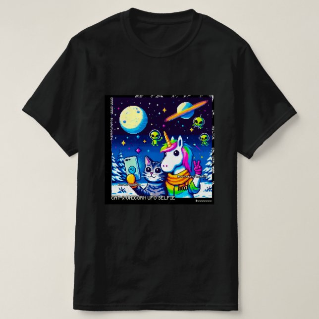 Cat & Unicorn UFO Selfie: Big Meeting #8 T-Shirt (Design vorne)