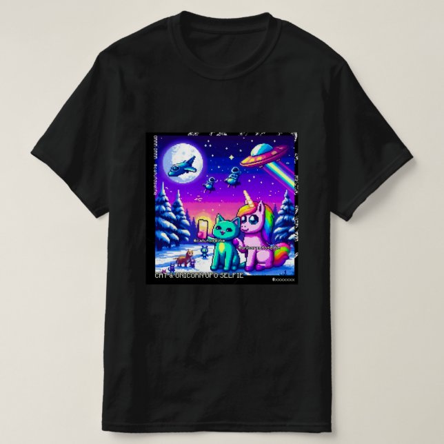 Cat & Unicorn UFO Selfie: Big Meeting #9 T-Shirt (Design vorne)
