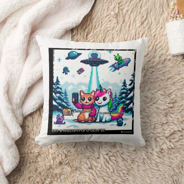 Cat & Unicorn UFO Selfie: Big Meeting Pillow #1 Kissen (Decke)