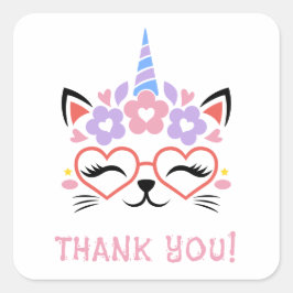 Cat Unicorn Vielen Dank Pink Lila Blue Niedlich Fu Quadratischer Aufkleber