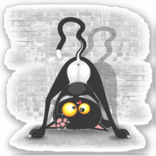 Cat Upside Down Funny Cartoon Charakter Aufkleber