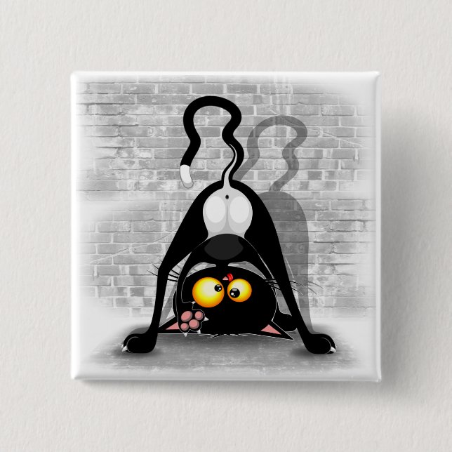 Cat Upside Down Funny Cartoon Charakter Button (Vorderseite)