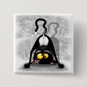 Cat Upside Down Funny Cartoon Charakter Button