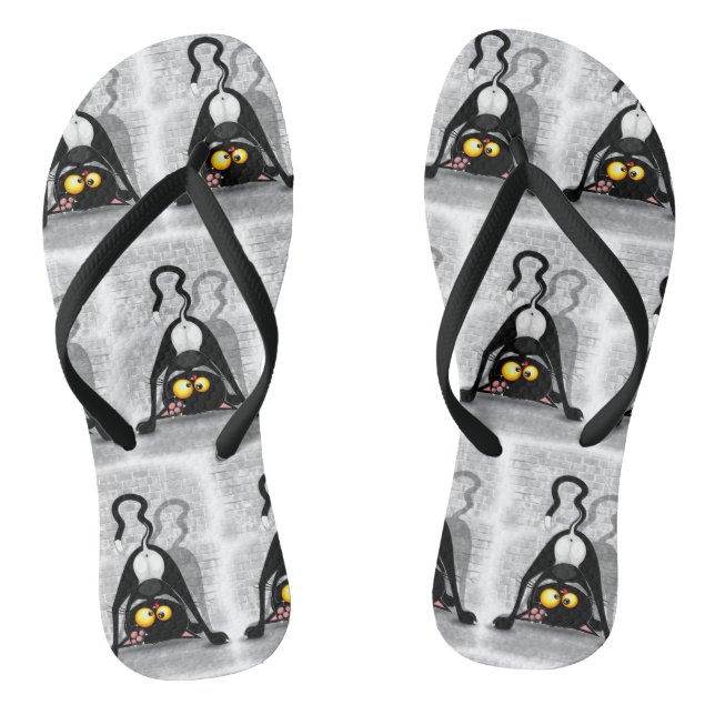 Cat Upside Down Funny Cartoon Charakter Flip Flops (Fußbett)