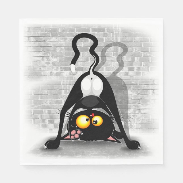 Cat Upside Down Funny Cartoon Charakter Serviette (Vorderseite)