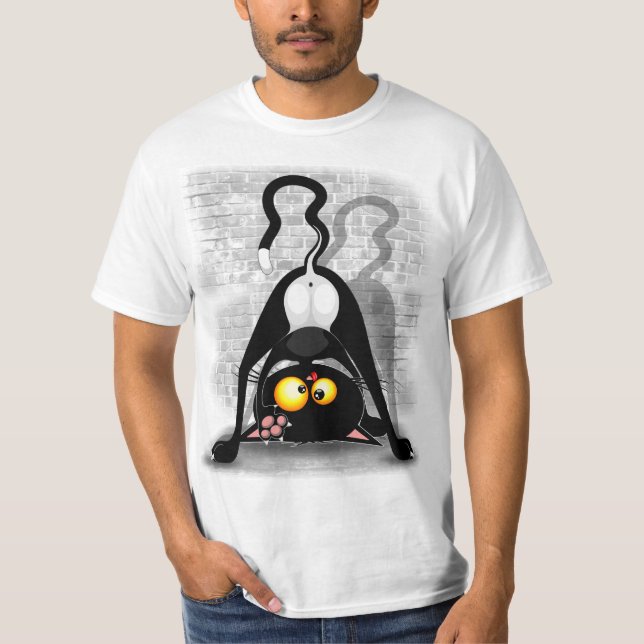 Cat Upside Down Funny Cartoon Charakter T-Shirt (Vorderseite)