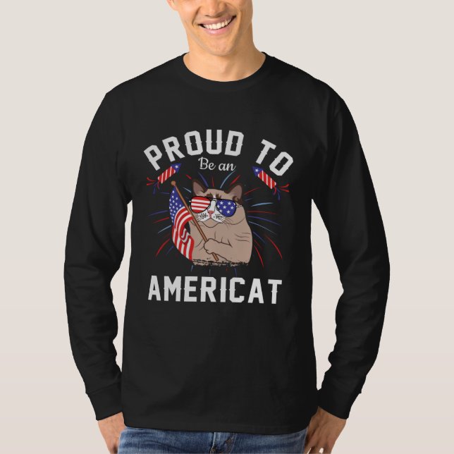 Cat US Flag Sunglasses Proud To Be An Americat T-Shirt (Vorderseite)