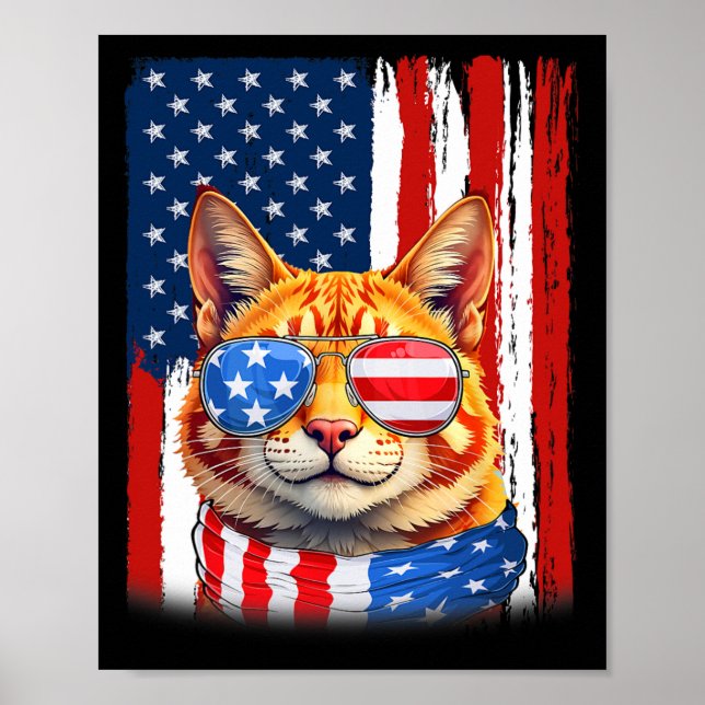 Cat USA Flag Patriotische Katze 4. Juli Poster (Vorne)