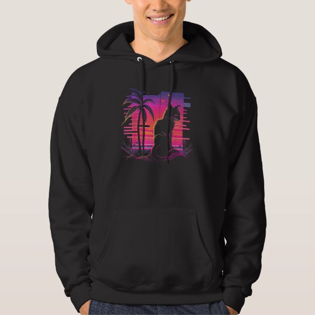 Cat Vaporwave Retrowave Aesthetic Synthwave 80s Pa Hoodie (Vorderseite)