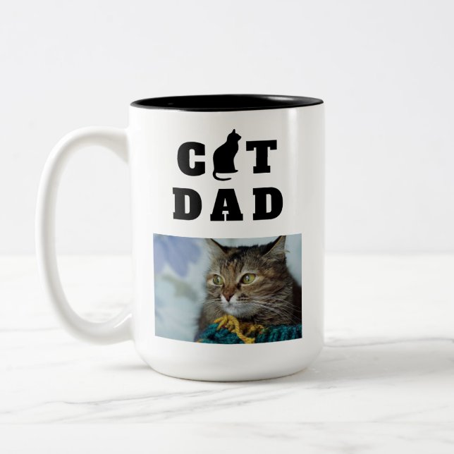 Cat Vater Niedlich Silhouette Foto Zweifarbige Tasse (Links)