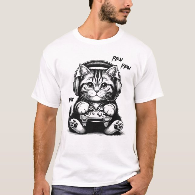 Cat Video Game Kitten Gaming Nerd T-Shirt (Vorderseite)