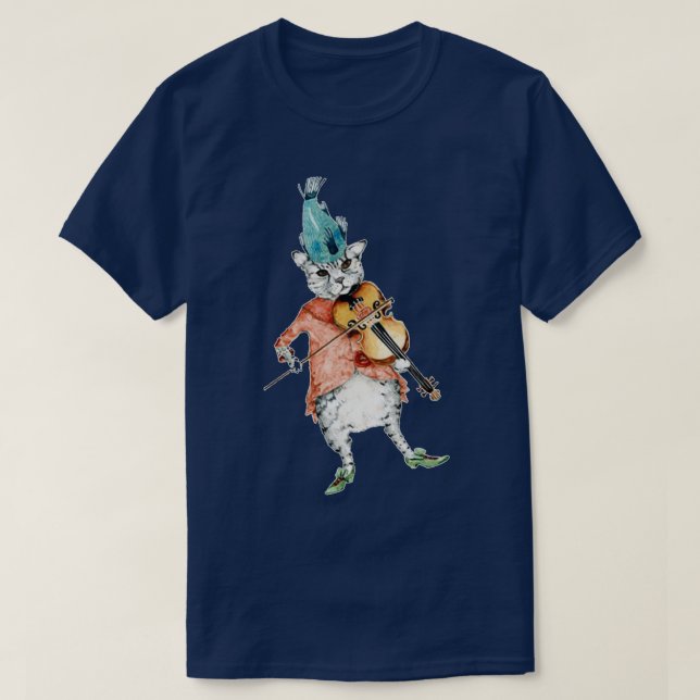 Cat Violin Fiddle Wasserfarbe Malerei T-Shirt (Design vorne)
