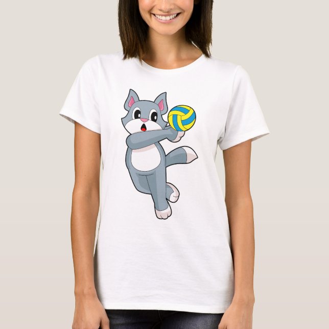 Cat Volleyball player Volleyball Sports T-Shirt (Vorderseite)