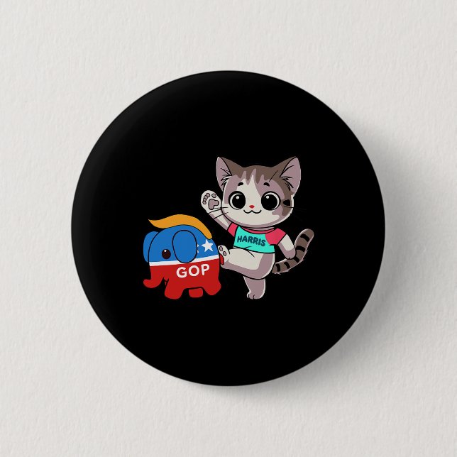 Cat Vs. Gop Elephant - Kamala Harris - Anti Trump Button (Vorderseite)