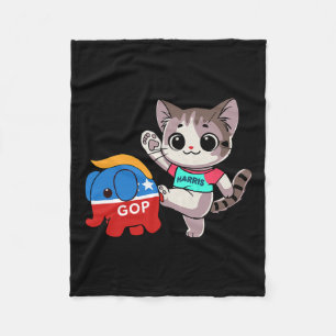 Cat Vs. Gop Elephant - Kamala Harris - Anti Trump Fleecedecke