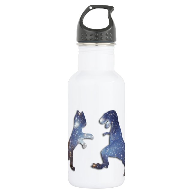 CAT VS T-REX - SPACE-TEXTURE EDELSTAHLFLASCHE (Vorderseite)