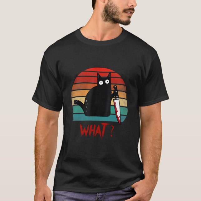 Cat W Black Cat Ous Cat With Knife T-Shirt (Vorderseite)