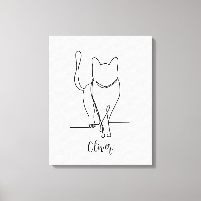 Cat Walking Zeichnend Print One Line Personalisier Leinwanddruck (Vorderseite)