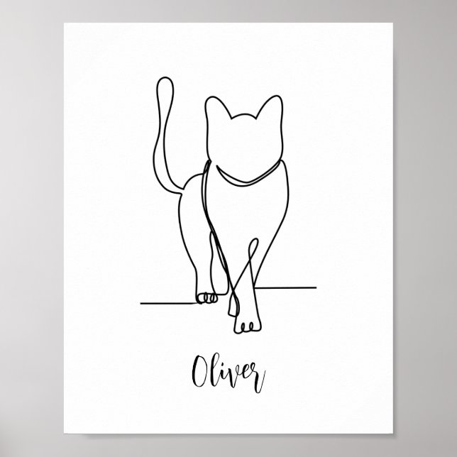 Cat Walking Zeichnend Print One Line Personalisier Poster (Vorne)