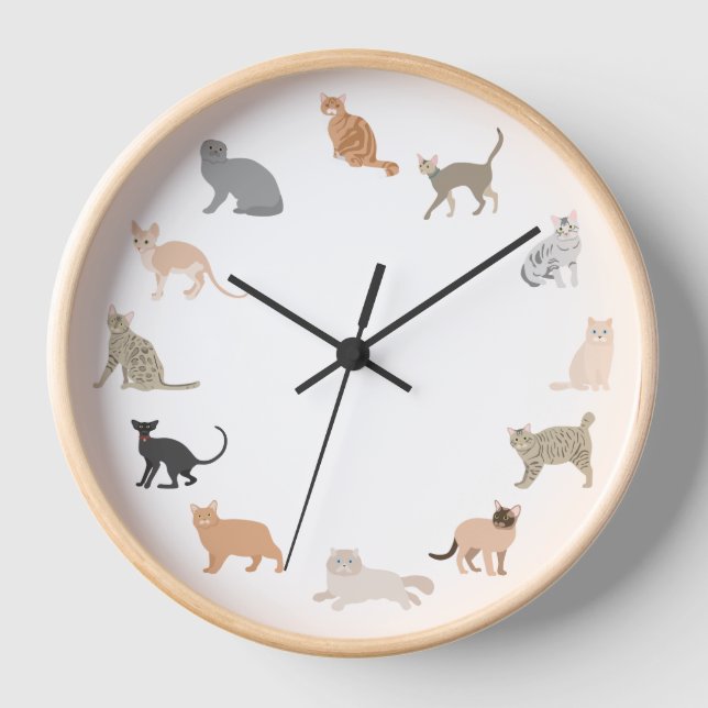 Cat Wall Uhr, Cat Illustration Wall Uhr (Vorderseite)