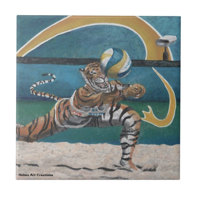 Cat Warrio Beach Volleyball Keramik Tile Fliese (Vorderseite)