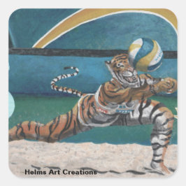 Cat Warrior Beach Volleyball Fantasy Art Stickers