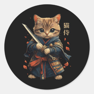 Cat Warrior Japanisch Samurai Cat Tattoo Kawaii Ni Runder Aufkleber