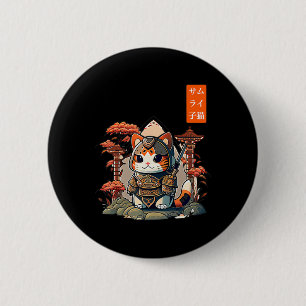 Cat Warrior Japanisch Schriftkunst für Kawaii Button