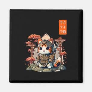 Cat Warrior Japanisch Schriftkunst für Kawaii Magnet