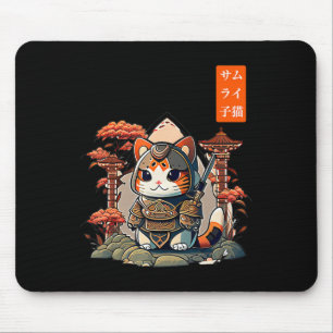 Cat Warrior Japanisch Schriftkunst für Kawaii Mousepad