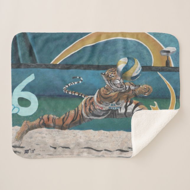 Cat Warrior Volleyball Fantasy Art Sherpa Blanket Sherpadecke (Vorderseite (Horizontal))