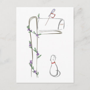 Cat Watching Bird auf einer Mailbox Postkarte