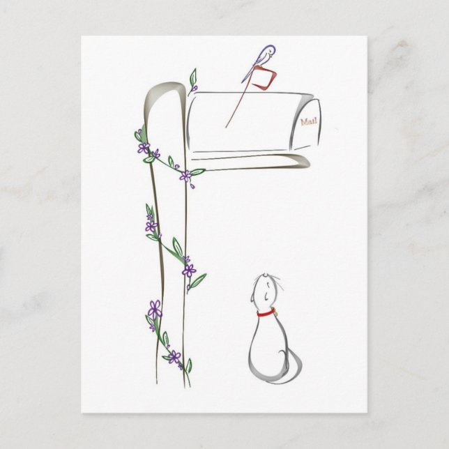 Cat Watching Bird auf einer Mailbox Postkarte (Vorderseite)