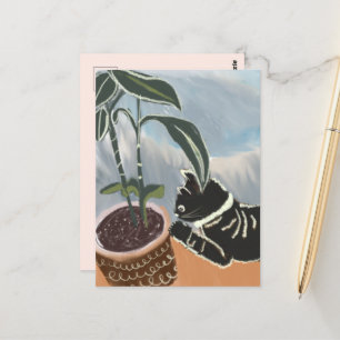 Cat Watching House Pflanze Postkarte