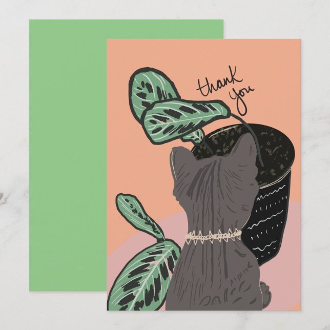 Cat Watching Pflanze Danke Postcard (Vorne/Hinten)