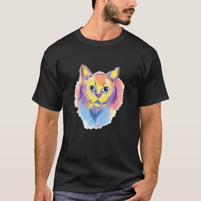 Cat Watercolor Portrait Colorful Graphic T-Shirt (Vorderseite)