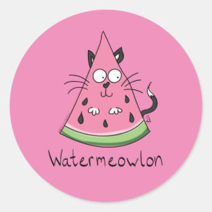 Cat Watermelon Niedlich Kid's Runder Aufkleber