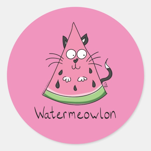 Cat Watermelon Niedlich Kid's Runder Aufkleber (Vorderseite)