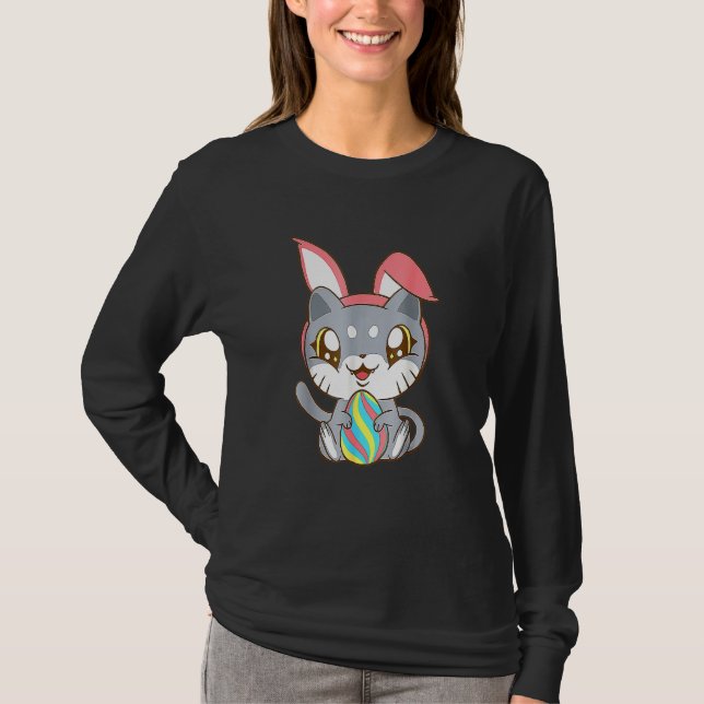 Cat Wear Bunny Ear Bunny Kitty Cat Happy Easte T-Shirt (Vorderseite)