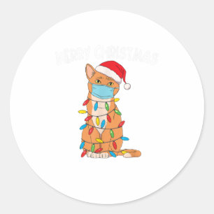 Cat Wear Maske Shirt Funny Merry Chri Runder Aufkleber