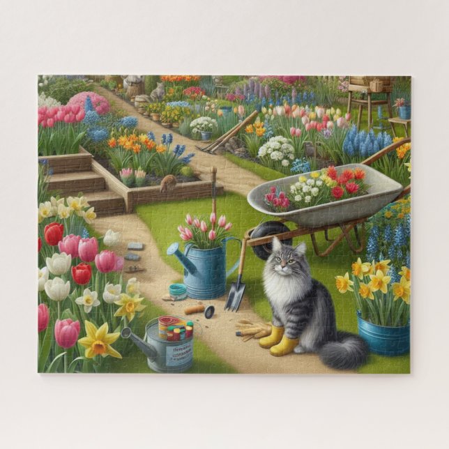 Cat Wearing Garden Boots Floral Puzzle (Horizontal)