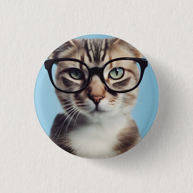 Cat Wearing Glasses Button (Vorderseite)