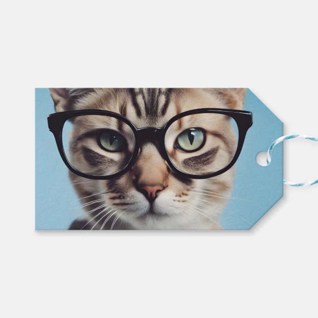 Cat Wearing Glasses Geschenkanhänger (Vorderseite (Horizontal))