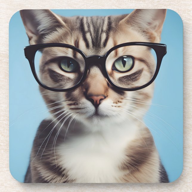 Cat Wearing Glasses Getränkeuntersetzer (Vorderseite)