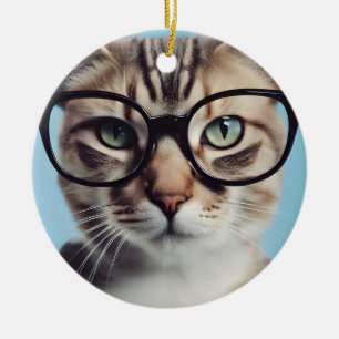 Cat Wearing Glasses Keramik Ornament