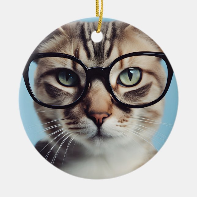 Cat Wearing Glasses Keramik Ornament (Vorne)
