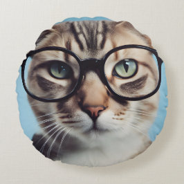 Cat Wearing Glasses Rundes Kissen