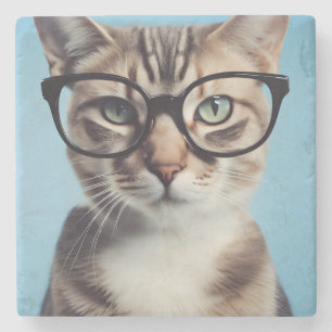 Cat Wearing Glasses Steinuntersetzer