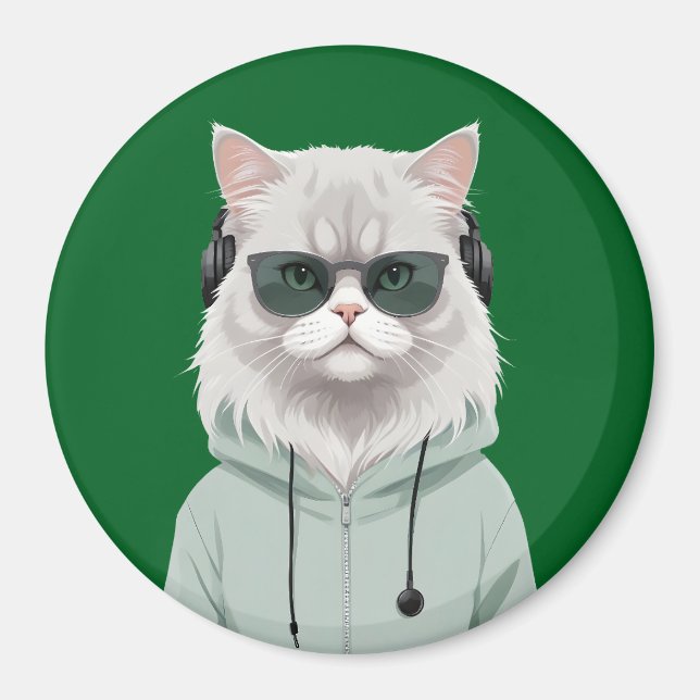 Cat Wearing Hoodie Funny Coole Tierart Art Magnet (Vorne)